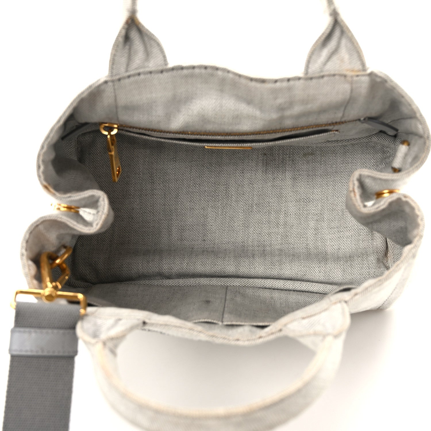 Prada Denim Small Logo Tote Bianco 5 of 12