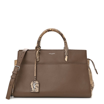 Saint Laurent Grained Calfskin Snakeskin Small Cabas Rive Gauche Taupe 1 of 19