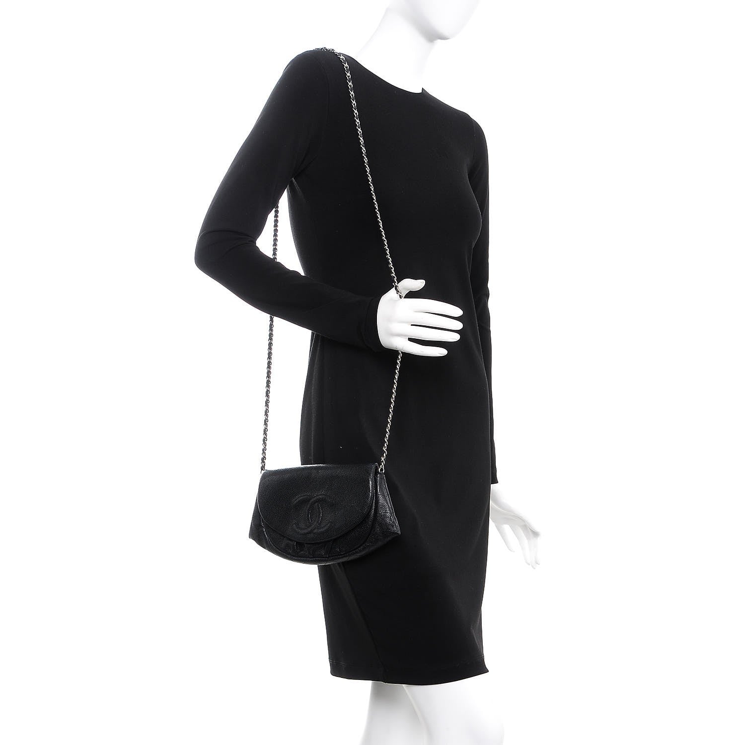 Chanel Caviar Half Moon Wallet On Chain WOC Black 2 of 8