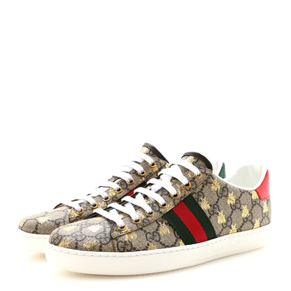 Gucci GG Supreme Monogram Bees Ayers Web Womens Ace Sneakers 38.5 Beige Oro Green Red 4 of 10