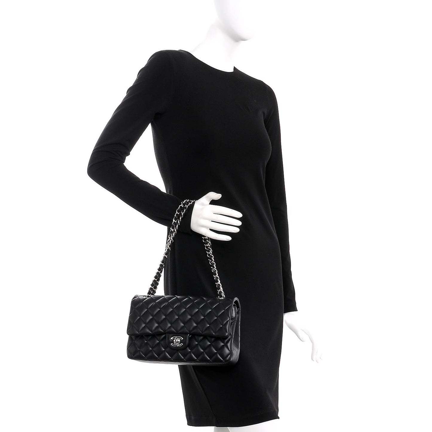 Lambskin Quilted Medium Double Flap Black