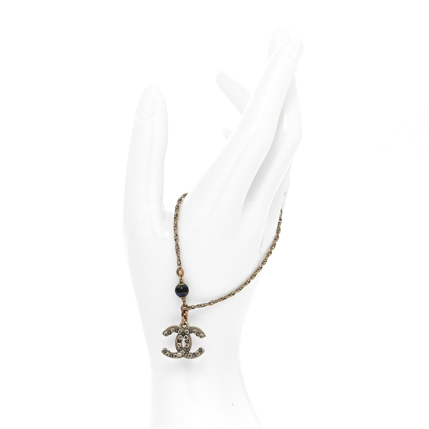 Pearl Crystal Logo Chain Bracelet Purple Grey