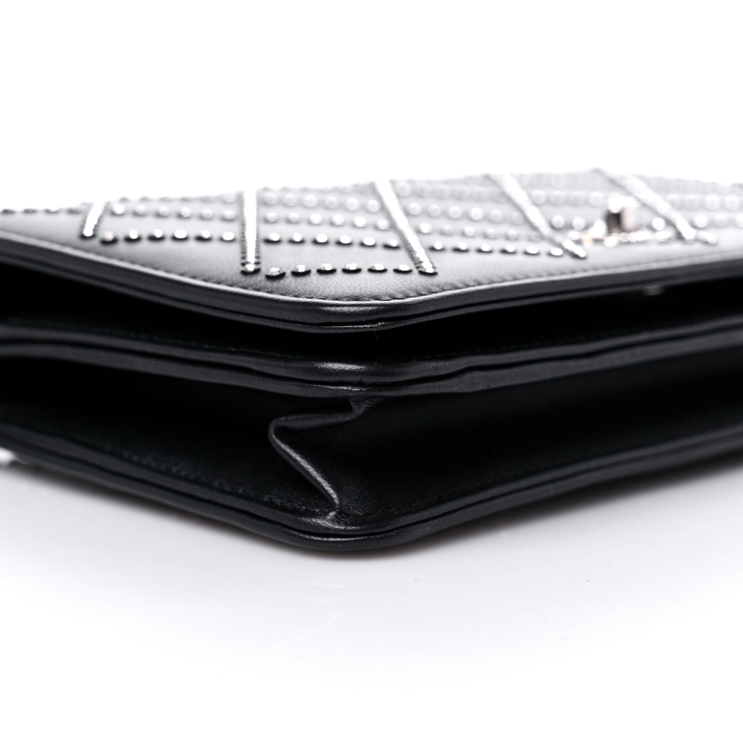 Lambskin Crystal Quilted Wallet On Chain WOC Black