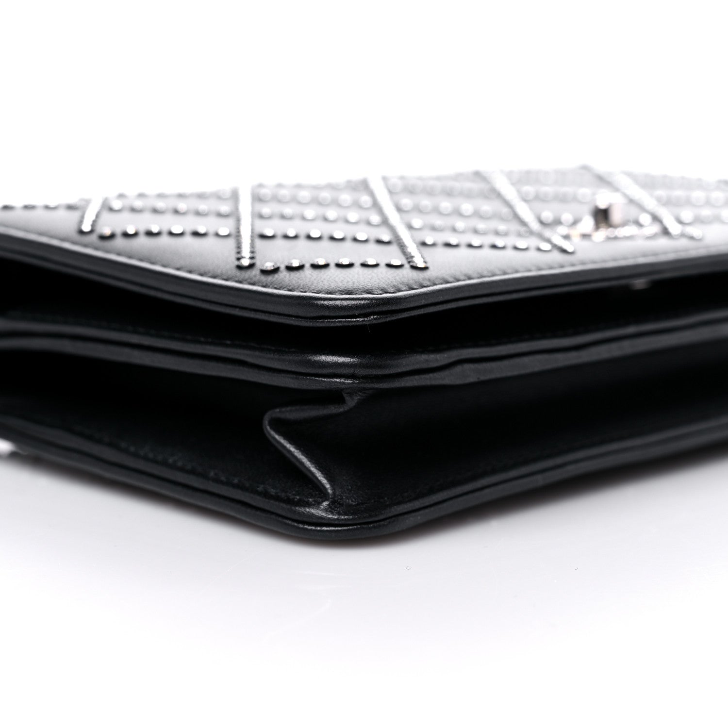 Chanel Lambskin Crystal Quilted Wallet On Chain WOC Black 9 of 15