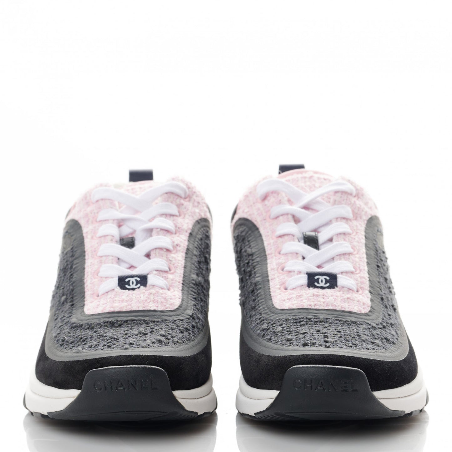 Tweed Suede Calfskin CC Sneakers 38.5 Gray Pink
