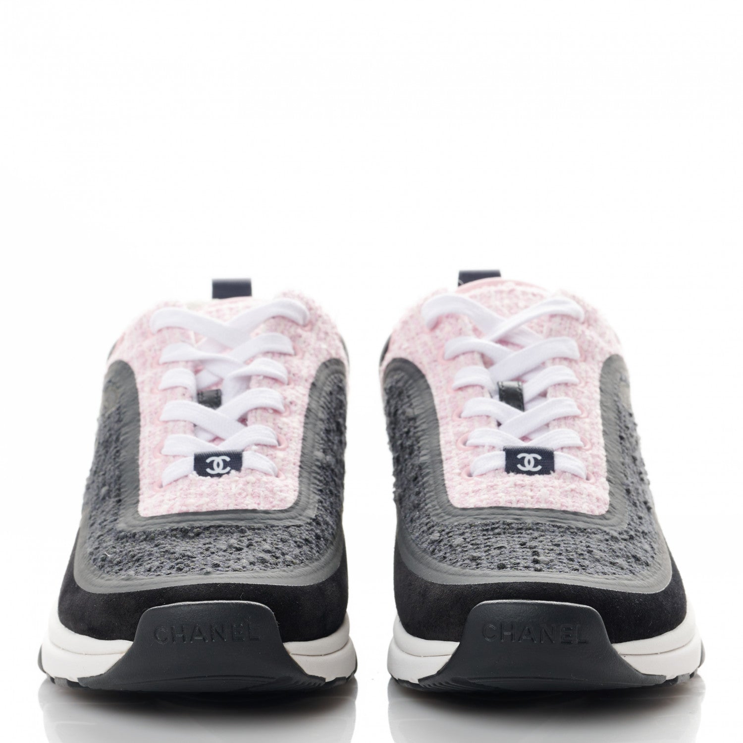 Chanel Tweed Suede Calfskin CC Sneakers 38.5 Gray Pink 2 of 8