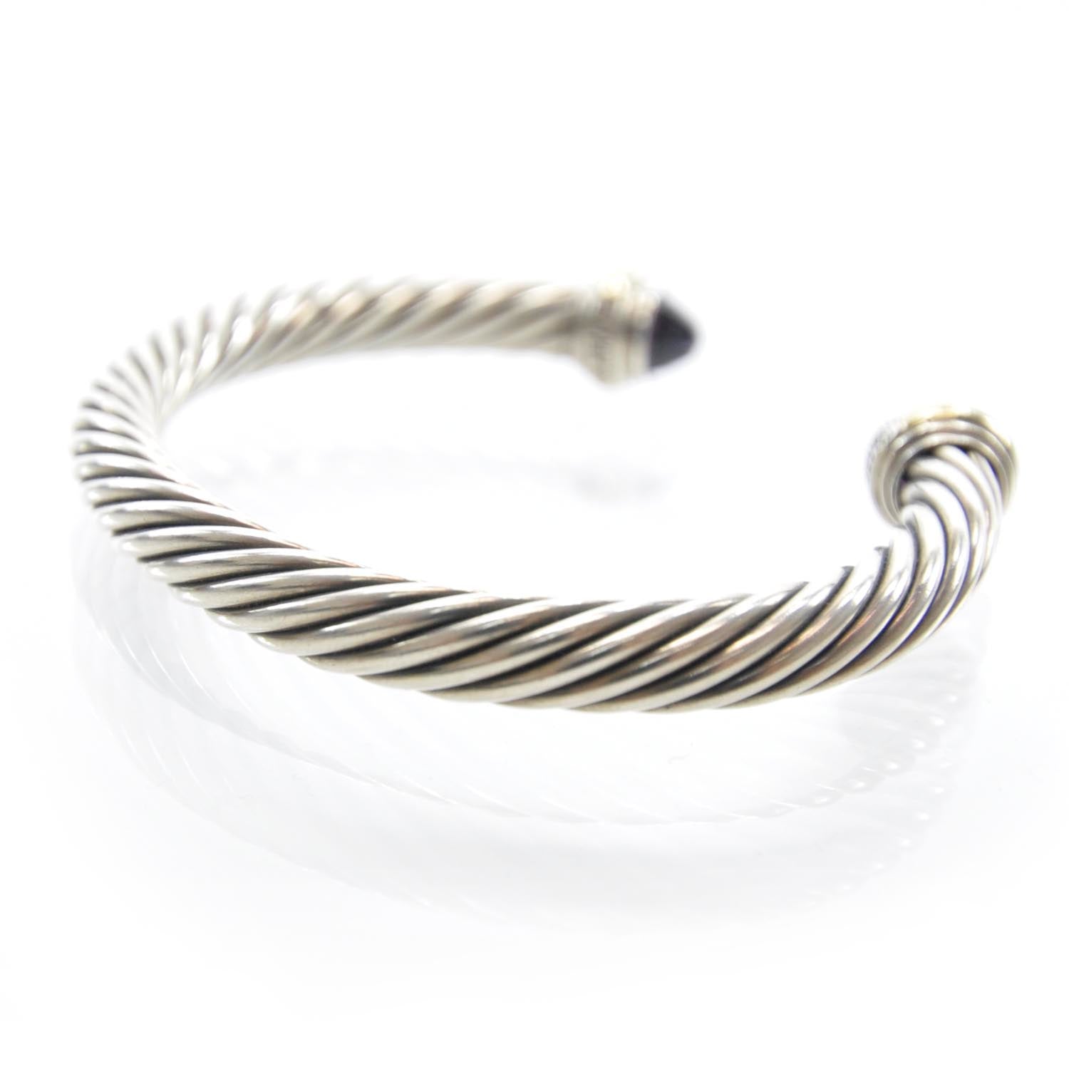 David Yurman Sterling Silver 14k Gold Amethyst Cable Cuff 1 of 6