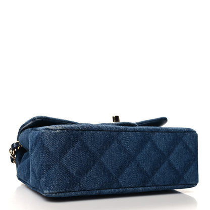 Chanel Printed Denim Quilted Mini Rectangular Flap Dark Blue 4 of 12