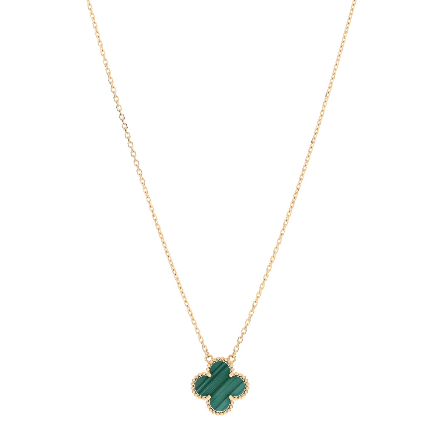 18K Yellow Gold Malachite Vintage Alhambra Pendant Necklace