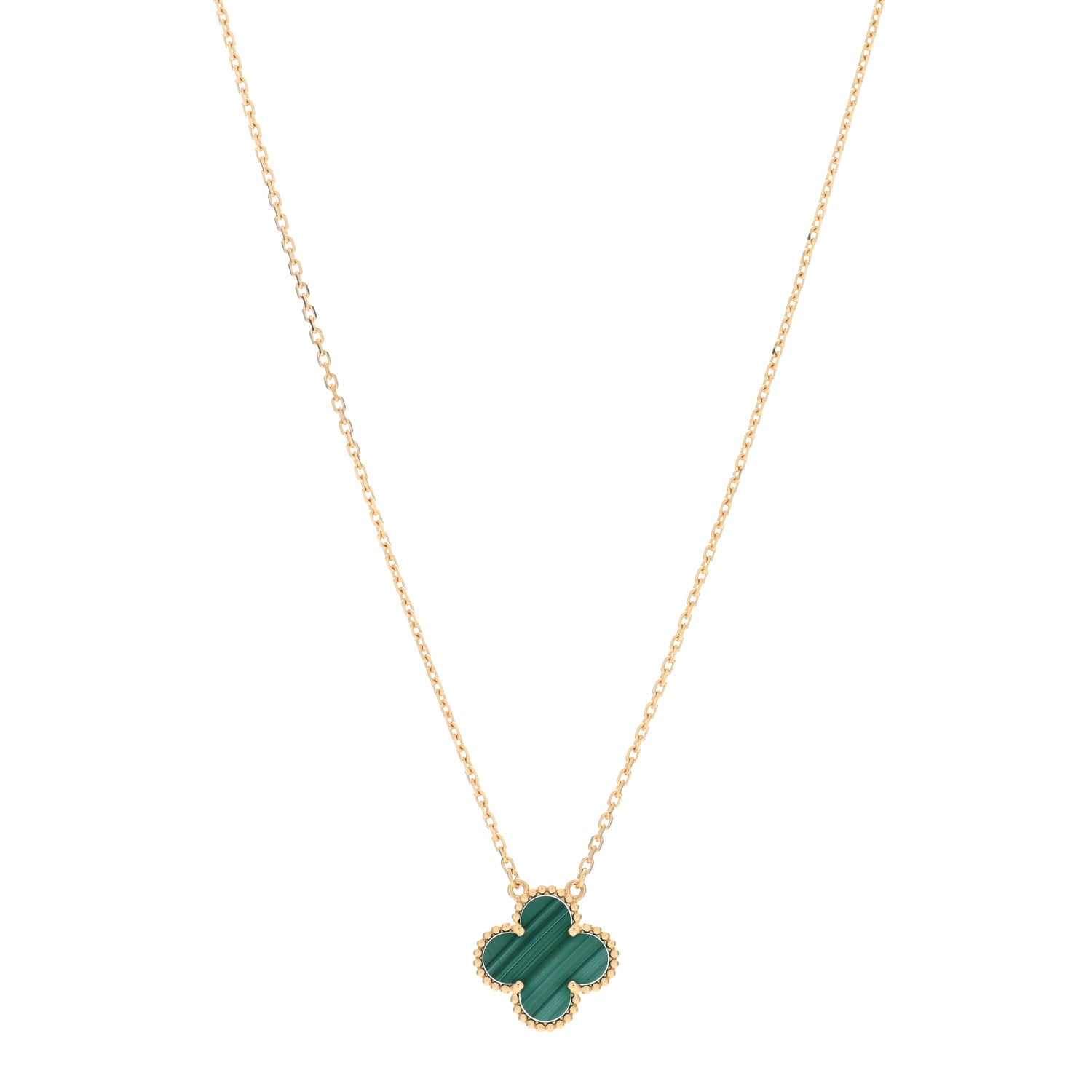 Van Cleef & Arpels 18K Yellow Gold Malachite Vintage Alhambra Pendant Necklace 1 of 5