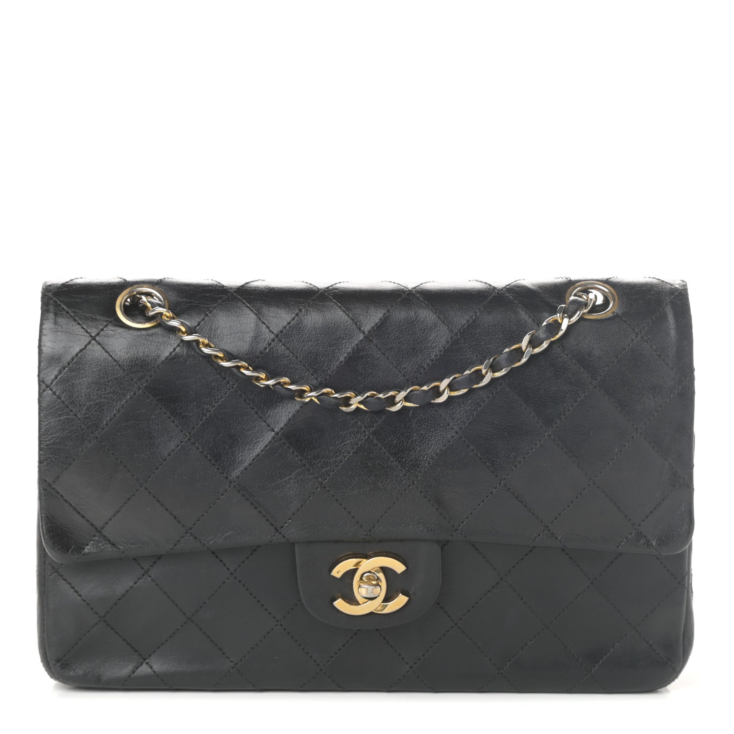 Lambskin Quilted Medium Double Flap Black