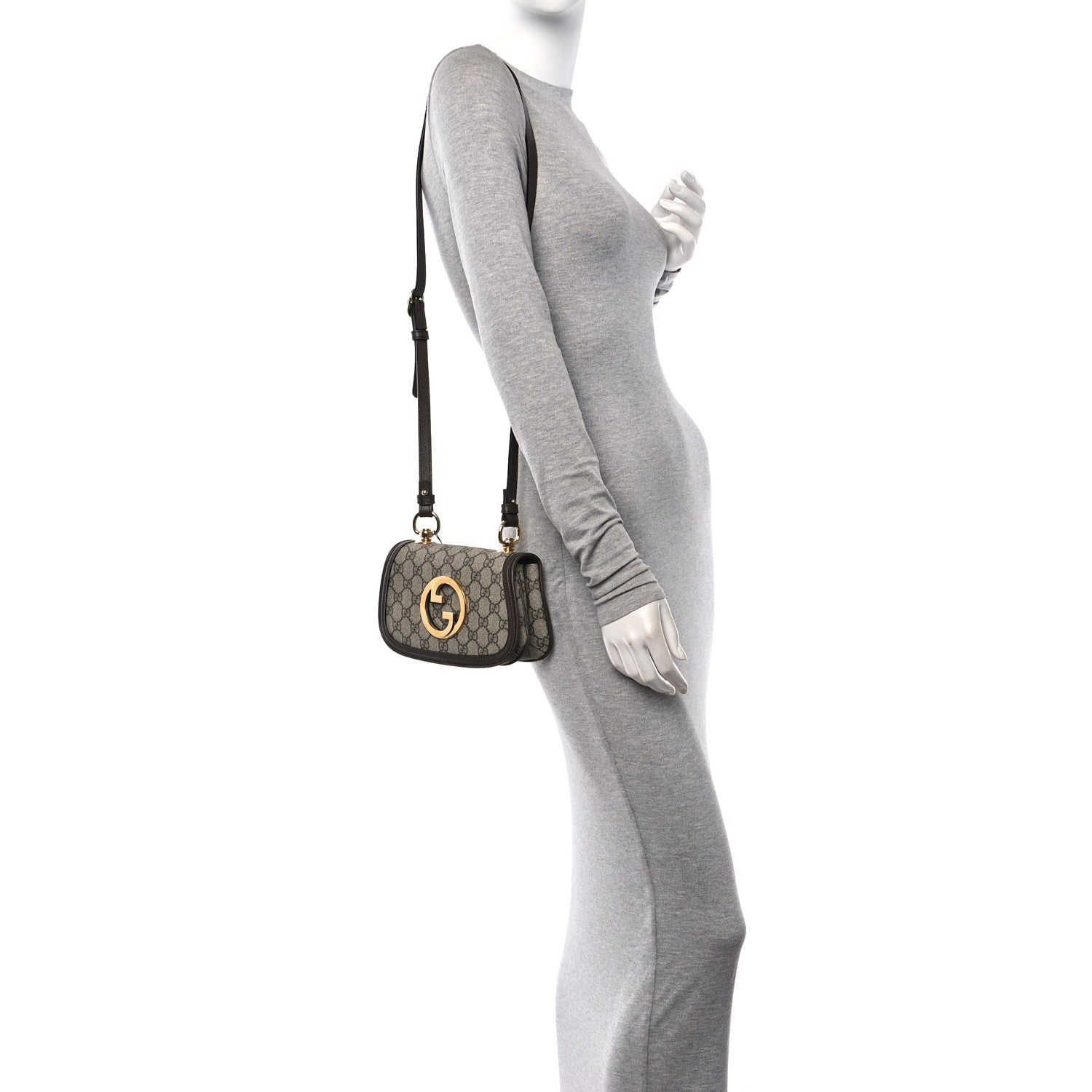 Gucci GG Supreme Monogram Textured Dollar Calfskin Mini Blondie Chain Shoulder Flap Bag Beige Ebony New Acero 2 of 12