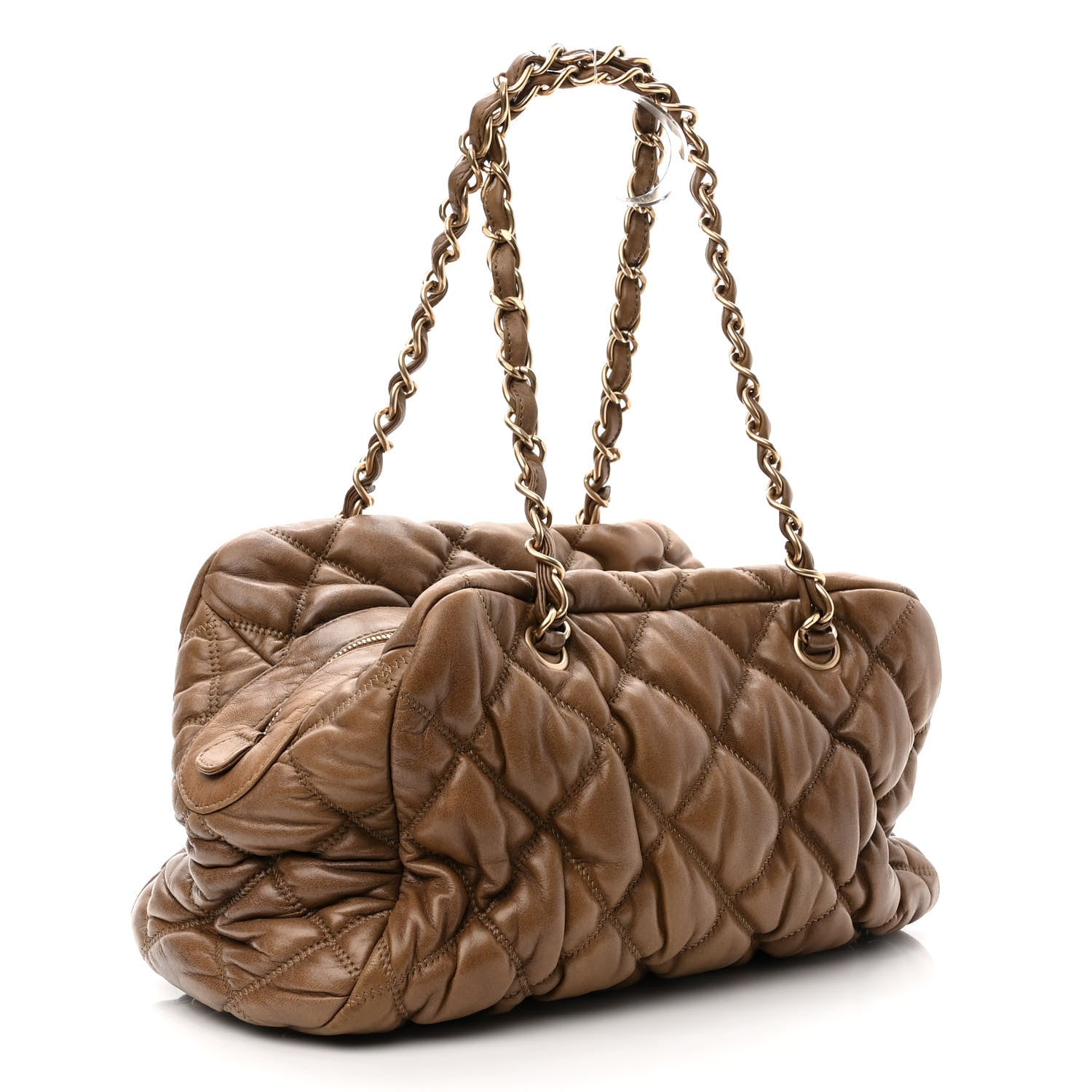 Chanel Lambskin Bubble Quilt Bowler Dark Beige 3 of 10