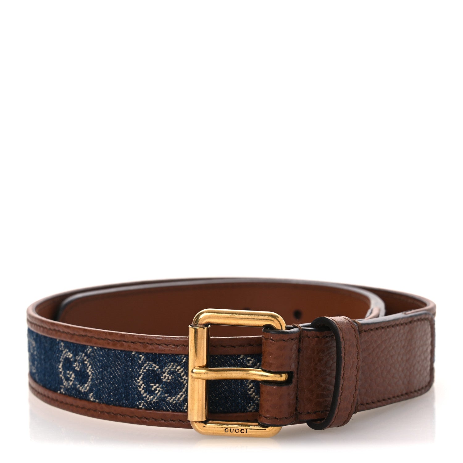 Gucci New Denim GG Monogram Dollar Calfskin Belt 65 26 Blue Tea Cuir Epilog 1 of 4