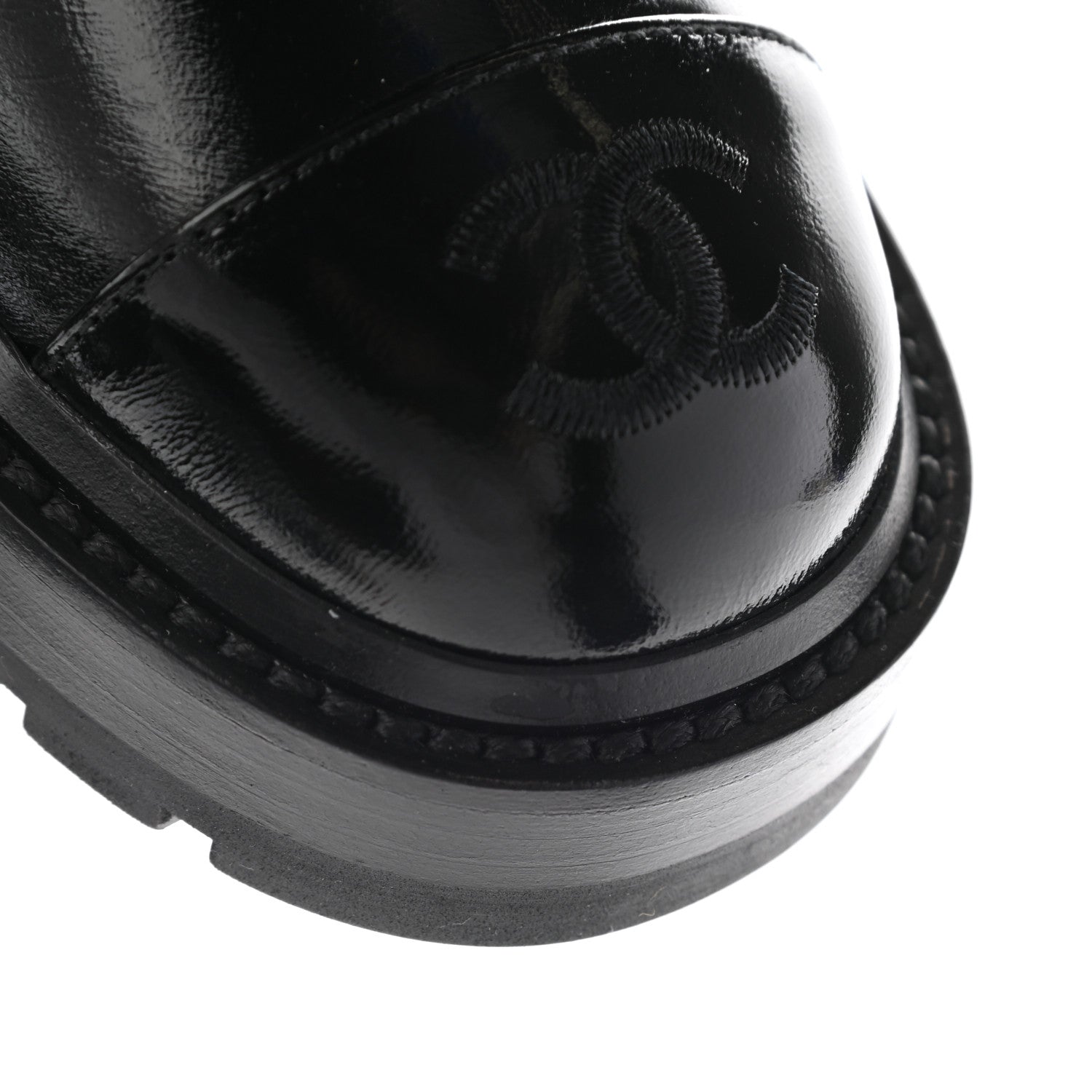 Chanel Shiny Lambskin Quilted Lace Up Combat Boots 35 Black 12 of 12