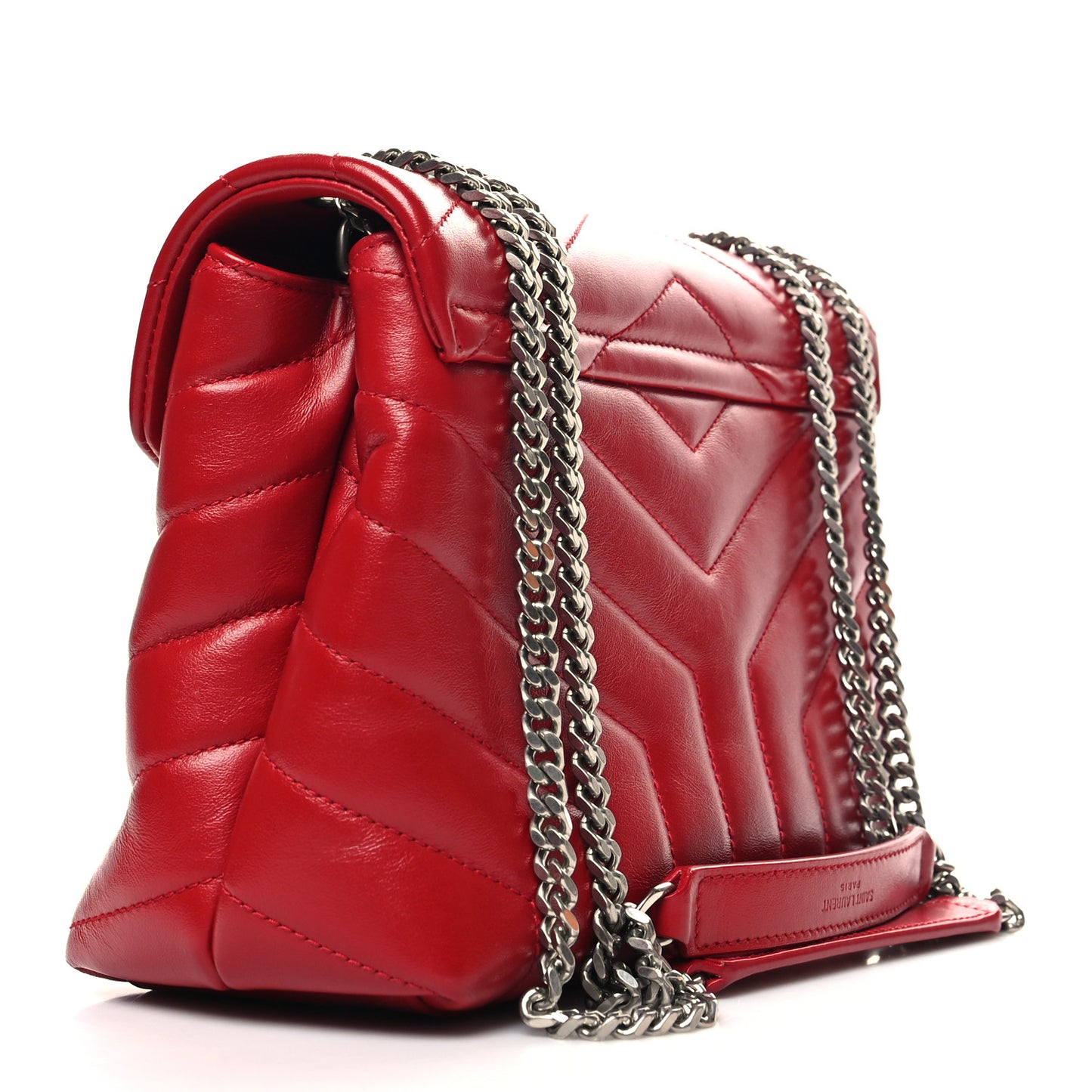 Calfskin Y Quilted Monogram Small Loulou Chain Satchel Lipstick Red