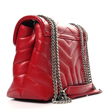 Saint Laurent Calfskin Y Quilted Monogram Small Loulou Chain Satchel Lipstick Red 3 of 12
