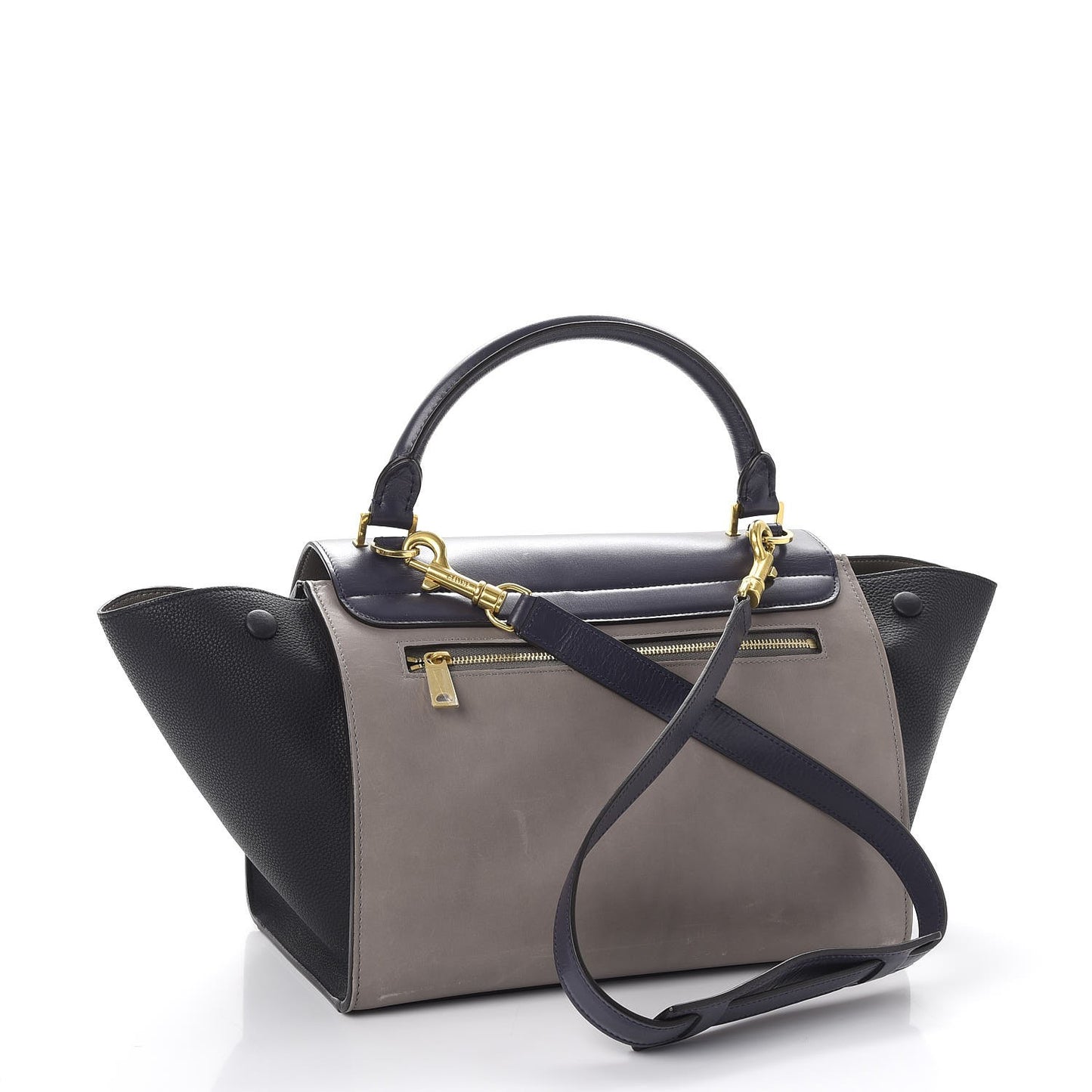 Sleek Calfskin Small Tri-Color Trapeze Dark Blue