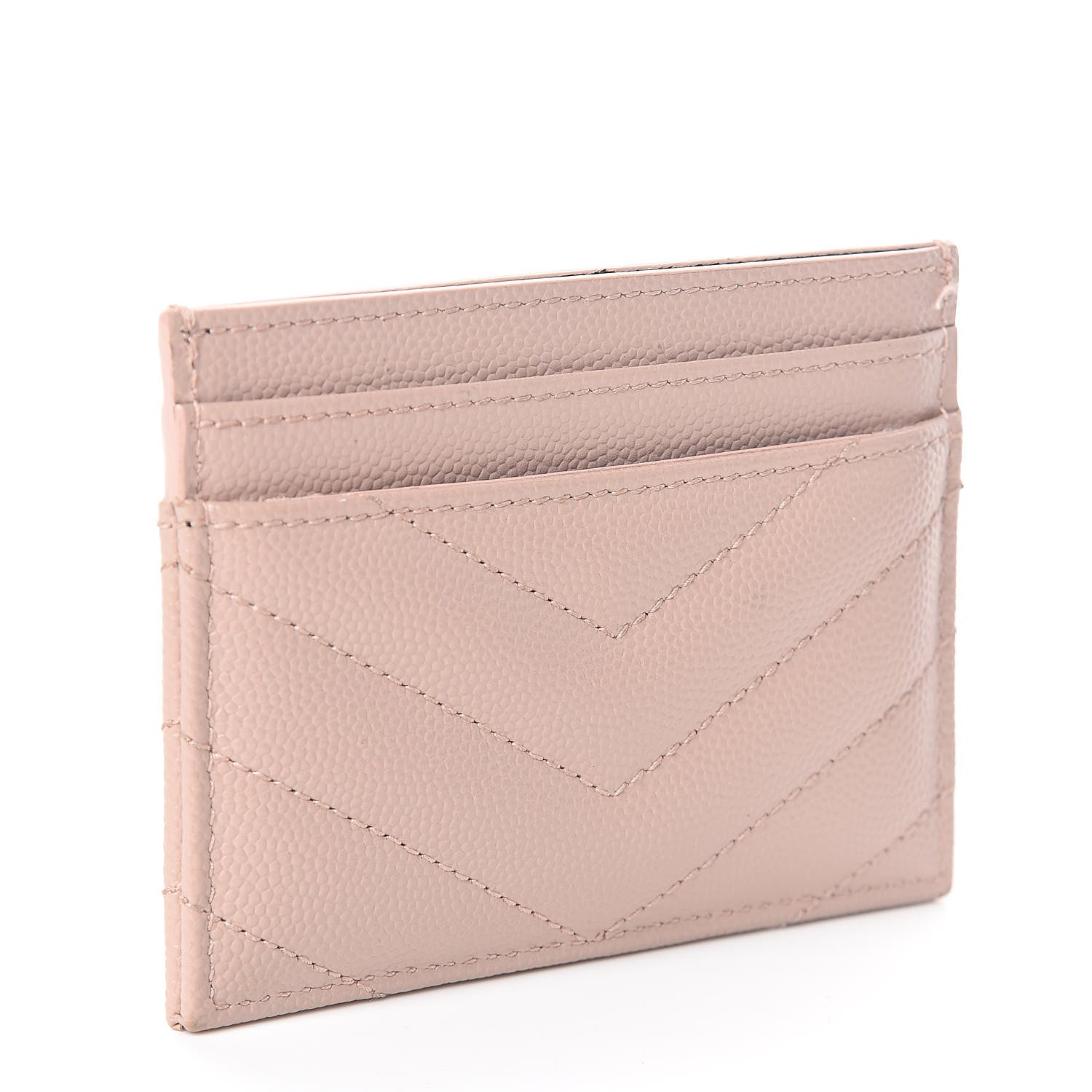 Saint Laurent Grain De Poudre Matelasse Chevron Monogram Credit Card Case Pale Blush 3 of 7