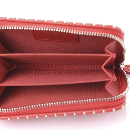 Chanel Lambskin Chevron Quilted Studded Zip Around Coin Purse Red 5 of 11