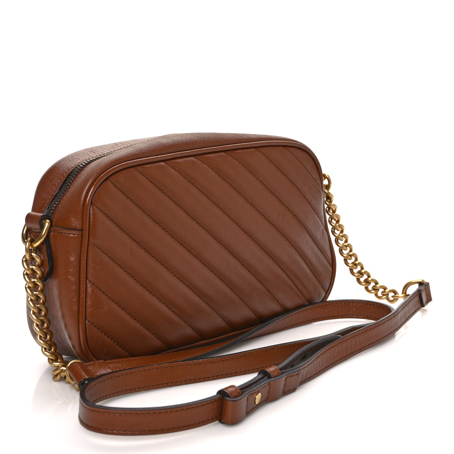 Gucci Glazed Calfskin Matelasse Diagonal Small GG Marmont Chain Shoulder Bag Cuir 3 of 12