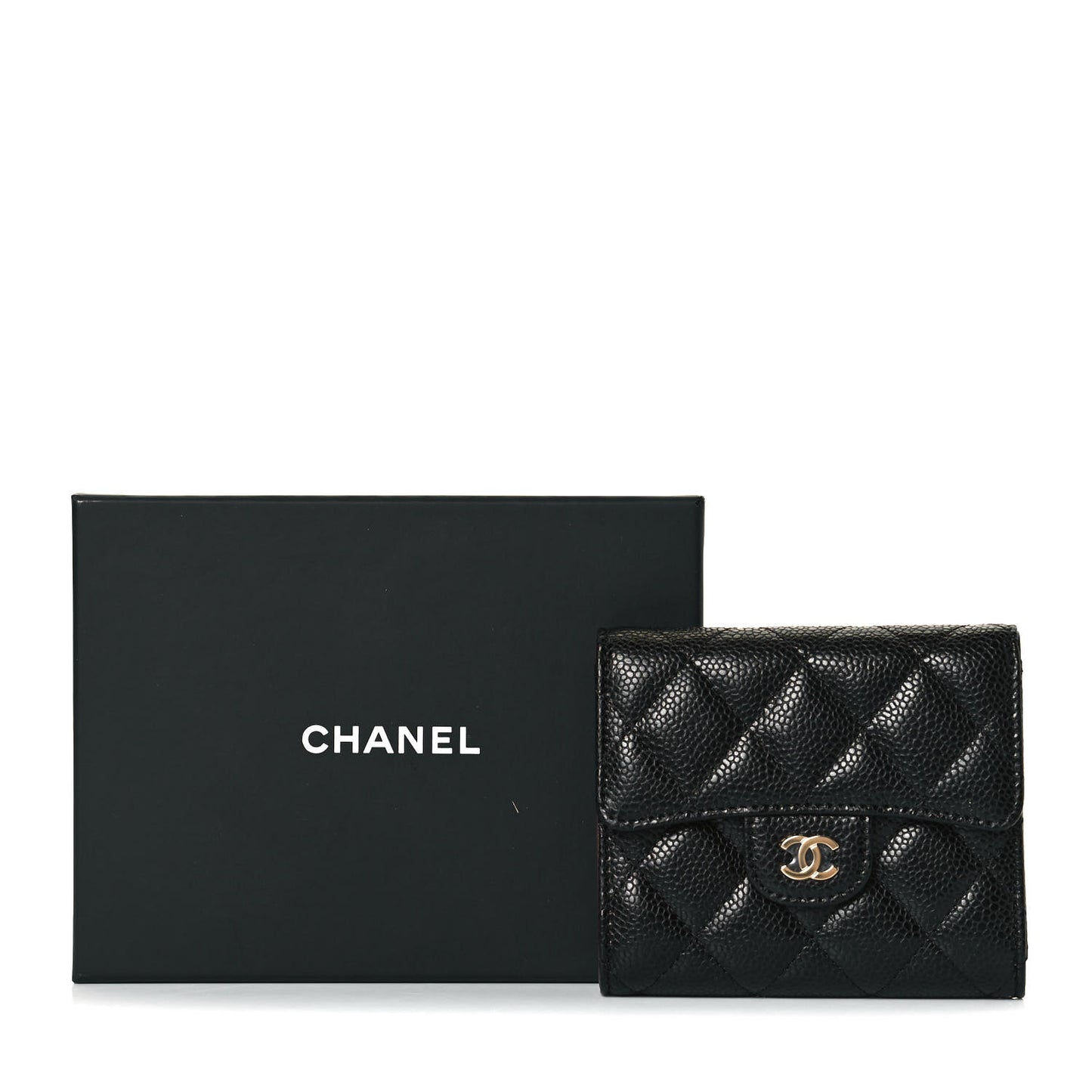 Caviar Quilted Compact Flap Wallet Black