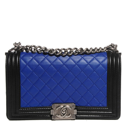 Chanel Lambskin Quilted Bi-Color Medium Boy Flap Black Blue Fonce 1 of 9
