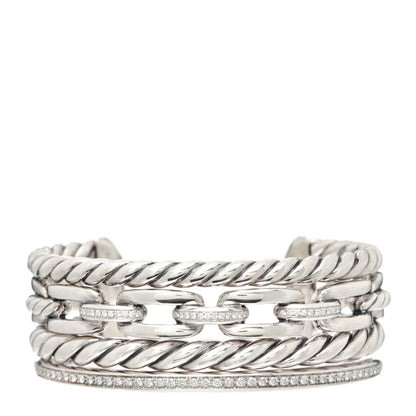 David Yurman Sterling Silver Diamond Wellesley Link Four-Row Cuff Bracelet 1 of 4