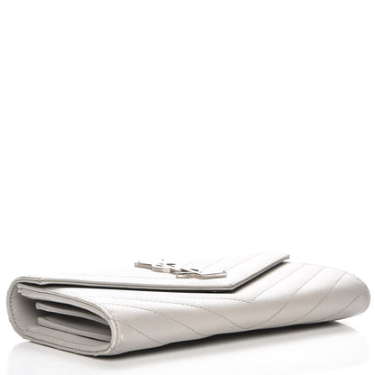 Saint Laurent Grain De Poudre Matelasse Monogram Flap Wallet Light Grey 4 of 14