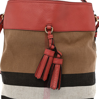 Burberry Grainy Calfskin Canvas Mega Check Medium Ashby Tassel Hobo Pink Azalea 7 of 9
