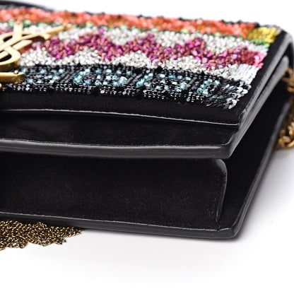 Saint Laurent Suede Sequin Bead Embellished Classic Monogram Kate Tassel Chain Wallet Black Multicolor 8 of 10
