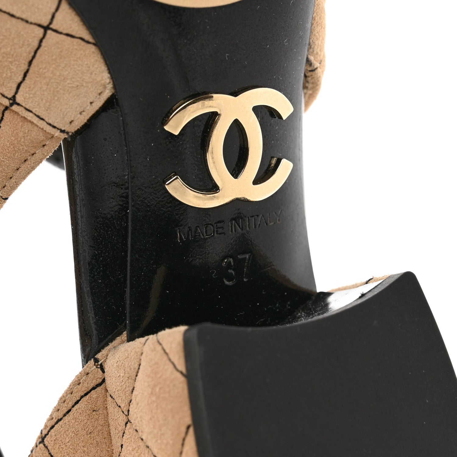 Chanel Suede Kidskin Patent Cap Toe Quilted Mary Jane Flats 37 Beige Black 6 of 9