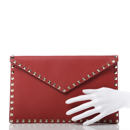 Valentino Garavani Pebbled Calfskin Rockstud Envelope Clutch Red 2 of 8