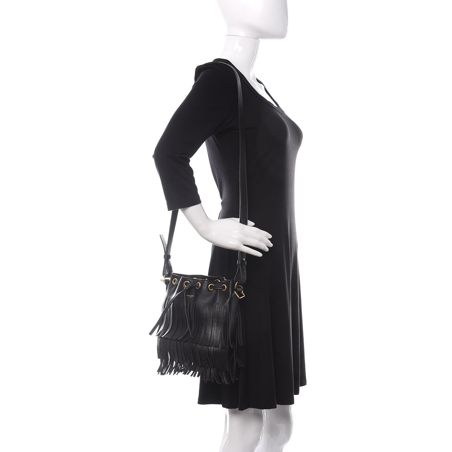 Saint Laurent Calfskin Small Emmanuelle Fringe Hobo Bag Black 2 of 9