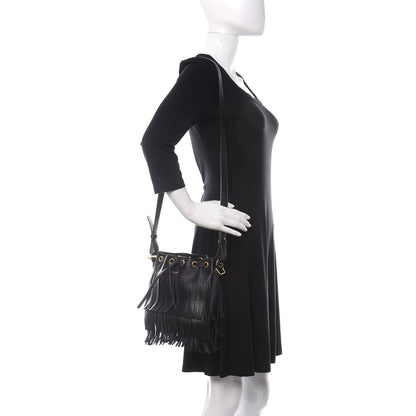 Saint Laurent Calfskin Small Emmanuelle Fringe Hobo Bag Black 2 of 9