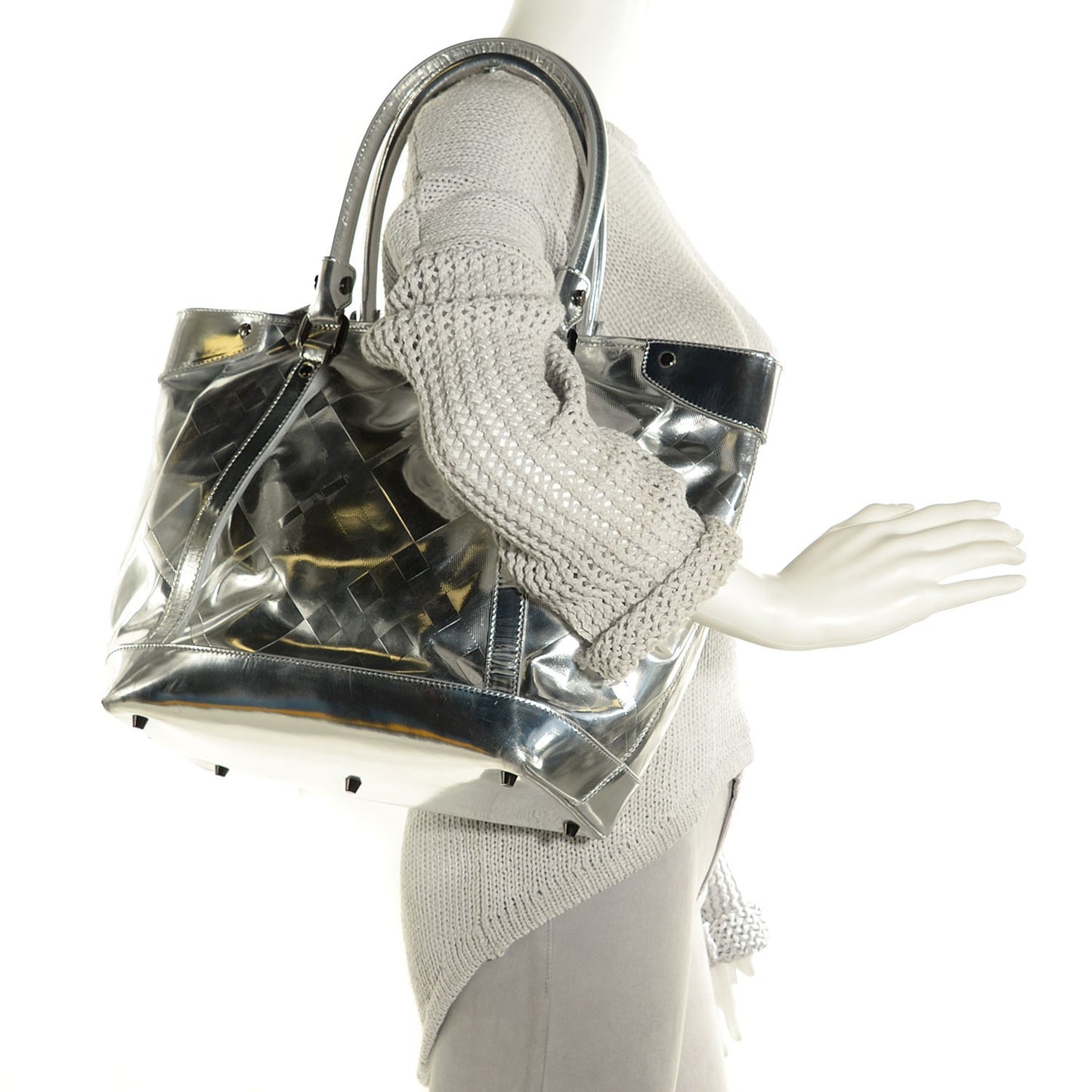 Patent Check Embossed Ember Tote Silver