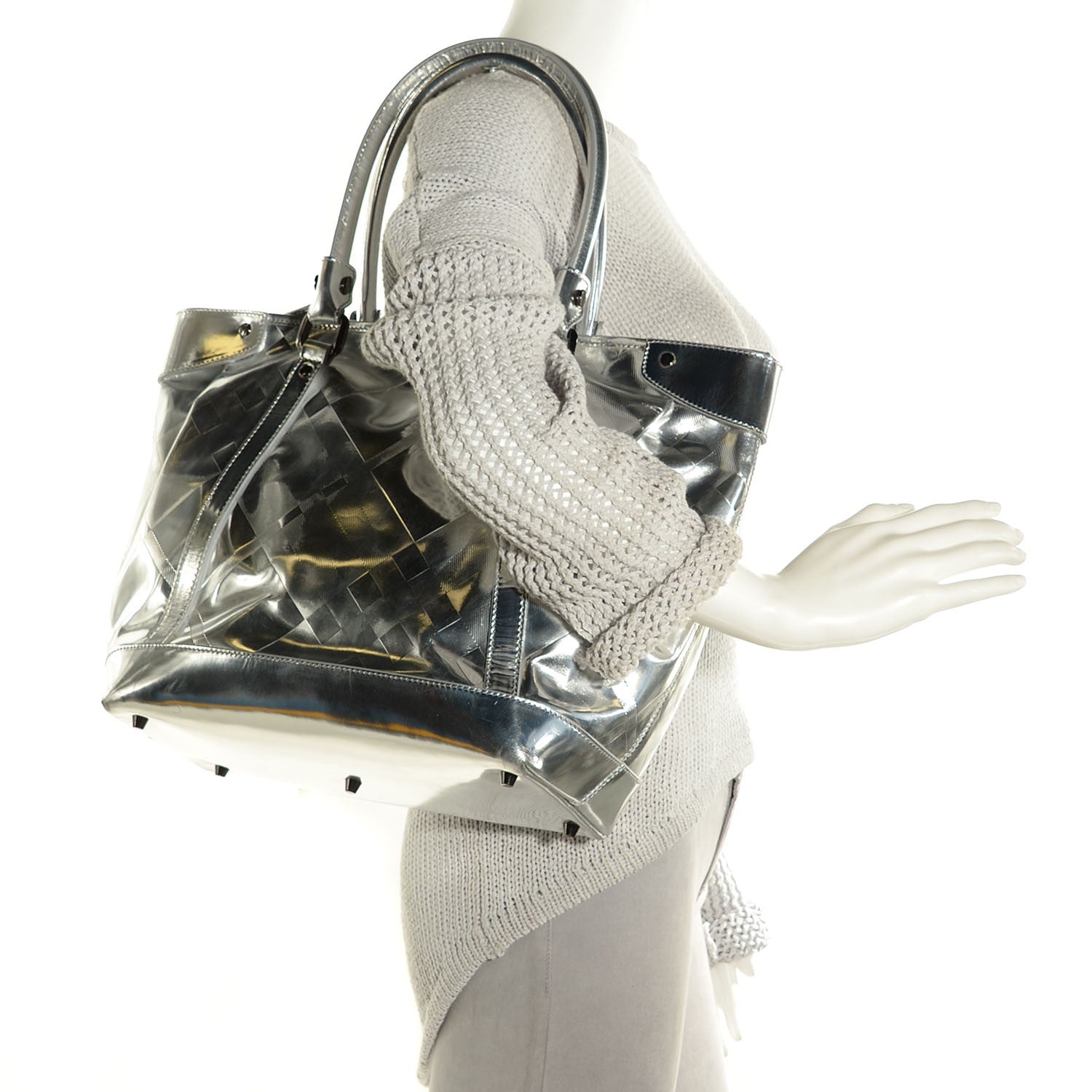 Burberry Patent Check Embossed Ember Tote Silver 2 of 8