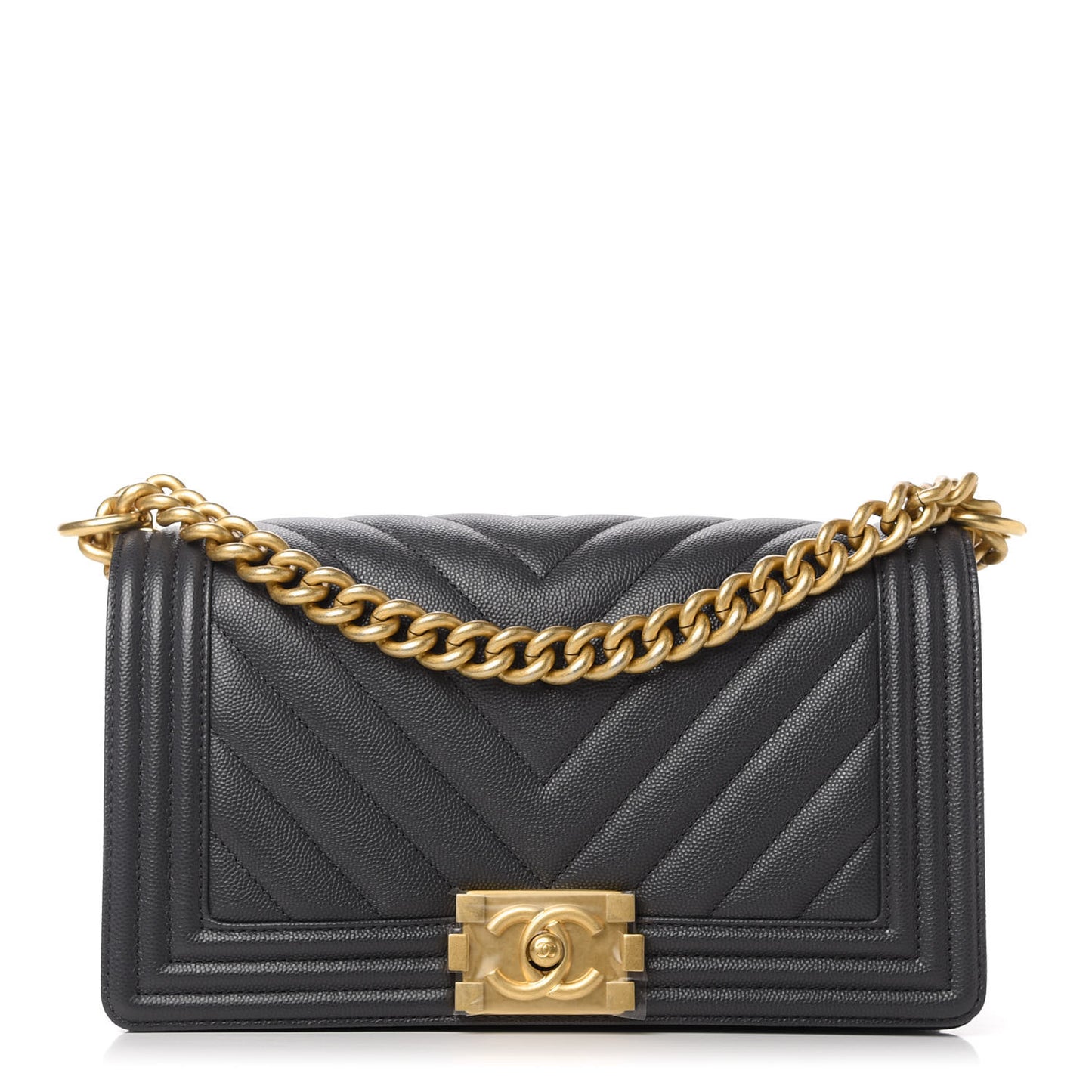 Caviar Chevron Quilted Medium Boy Flap Dark Grey