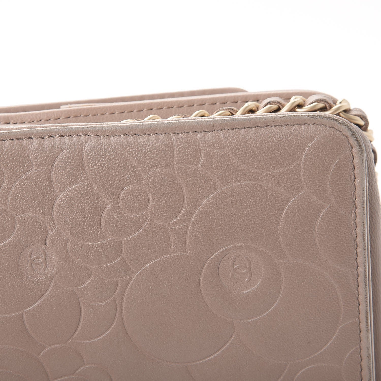 Chanel Lambskin Camellia Embossed Wallet on Chain WOC Beige 11 of 14