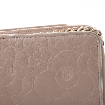 Chanel Lambskin Camellia Embossed Wallet on Chain WOC Beige 11 of 14
