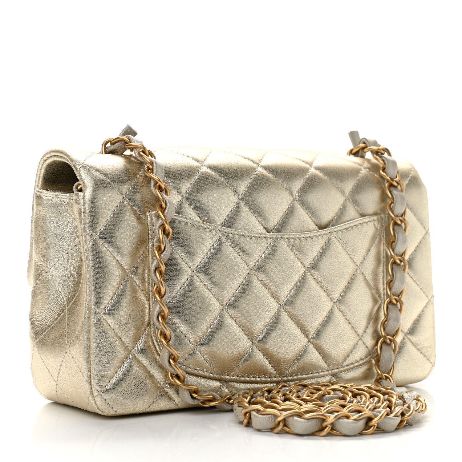Chanel Metallic Lambskin Quilted Mini Rectangular Flap Gold 2 of 8