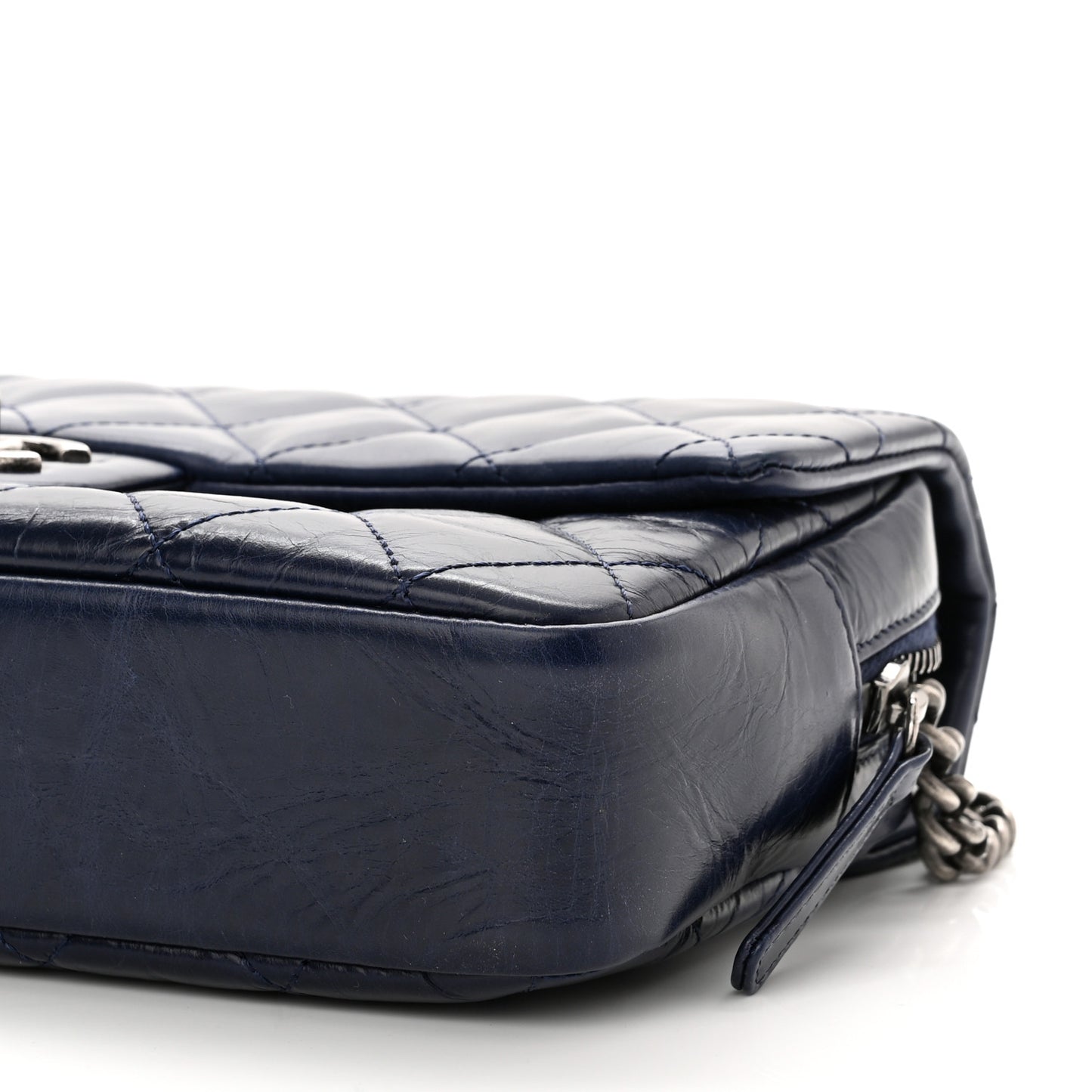 Glazed Calfskin Quilted Medium Duo Color Flap Blue