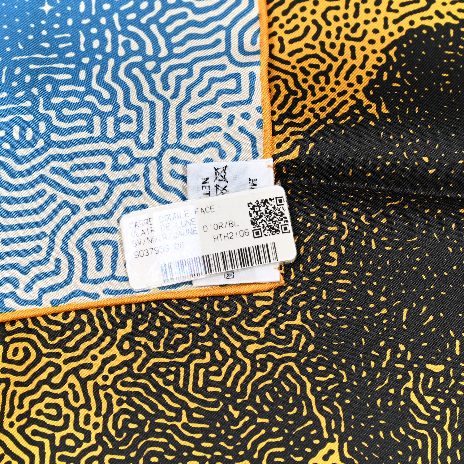 Hermes Silk Clair De Lune Double Face Scarf 90 Black Jaune D'Or Bleu 3 of 9
