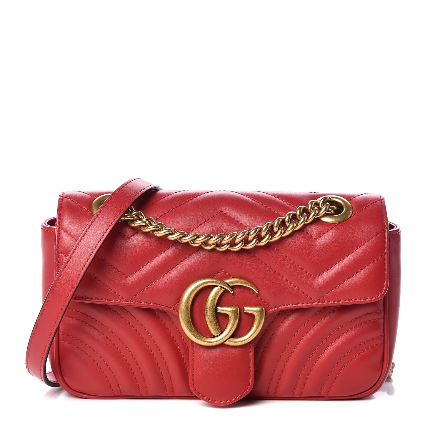 Calfskin Matelasse Mini GG Marmont Shoulder Bag Hibiscus Red