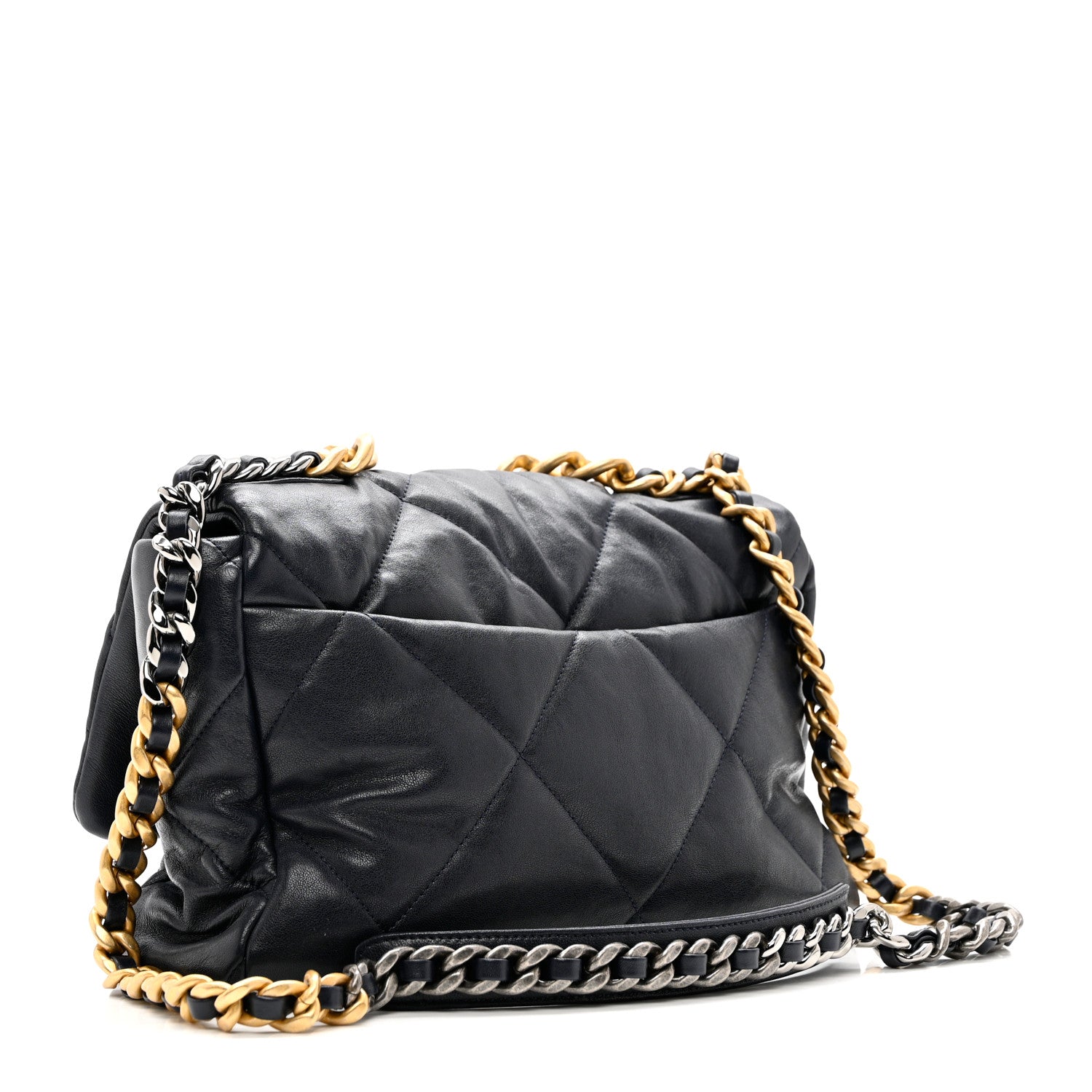 Chanel Goatskin Quilted Large Chanel 19 Flap Navy Blue 3 of 9