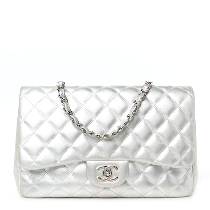 Chanel Metallic Lambskin Quilted Jumbo Single Flap Silver 1 of 11