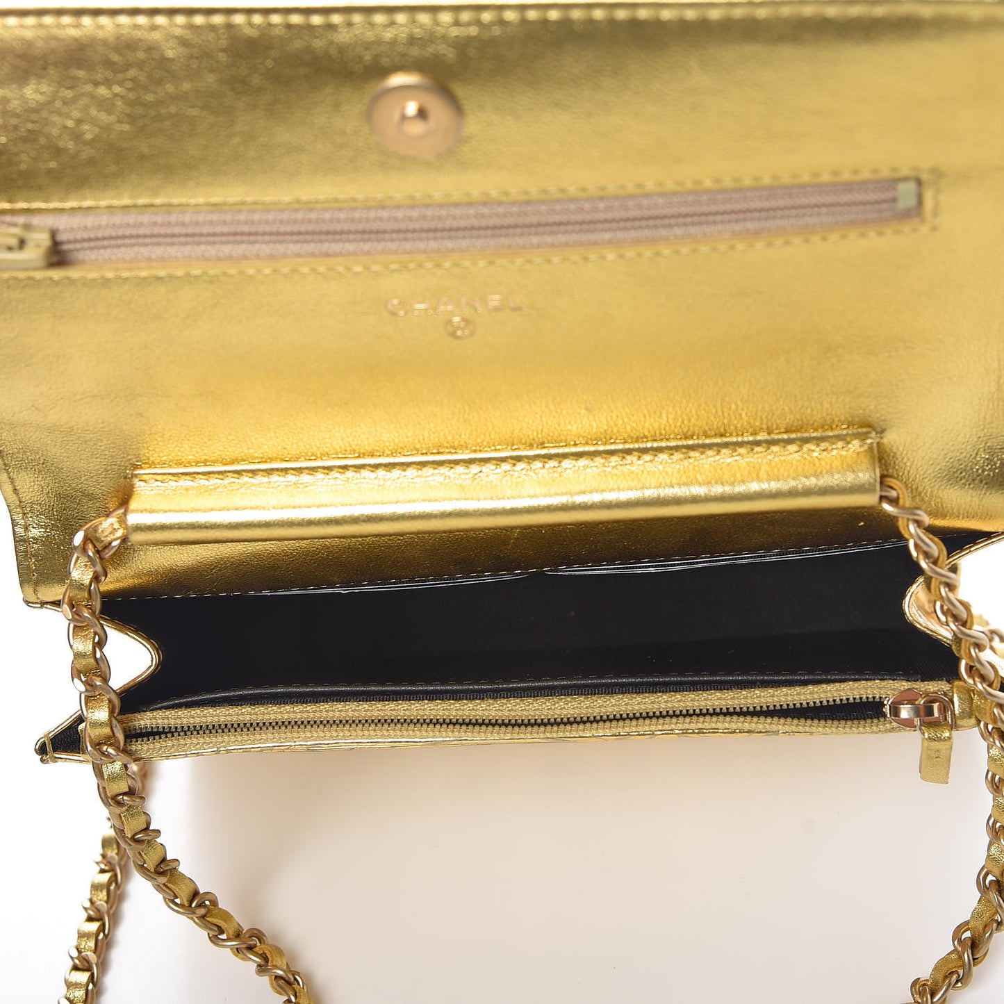 Metallic Calfskin Crocodile Embossed Cocodile Wallet On Chain WOC Gold