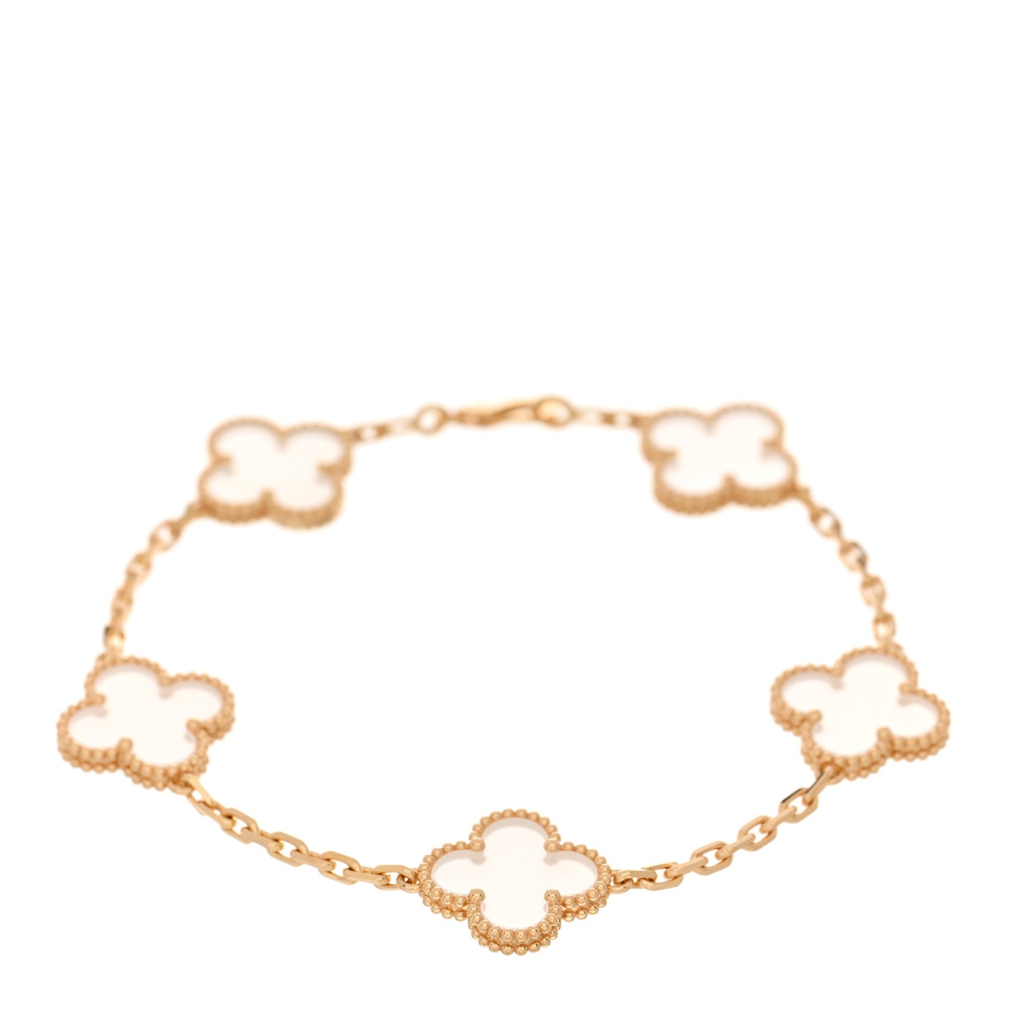 18K Yellow Gold Rock Crystal 5 Motifs Vintage Alhambra Bracelet