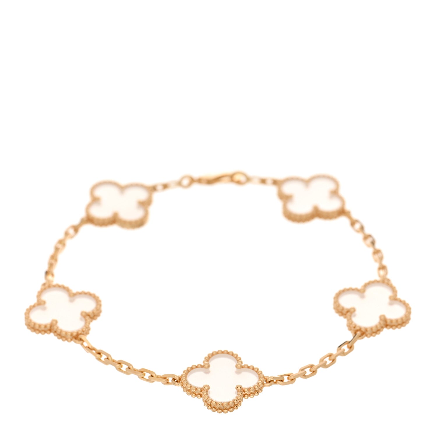 Van Cleef & Arpels 18K Yellow Gold Rock Crystal 5 Motifs Vintage Alhambra Bracelet 1 of 4