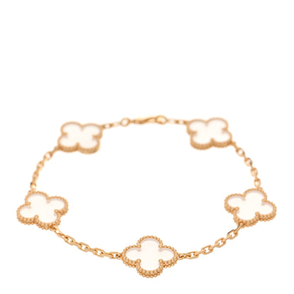 Van Cleef & Arpels 18K Yellow Gold Rock Crystal 5 Motifs Vintage Alhambra Bracelet 1 of 4